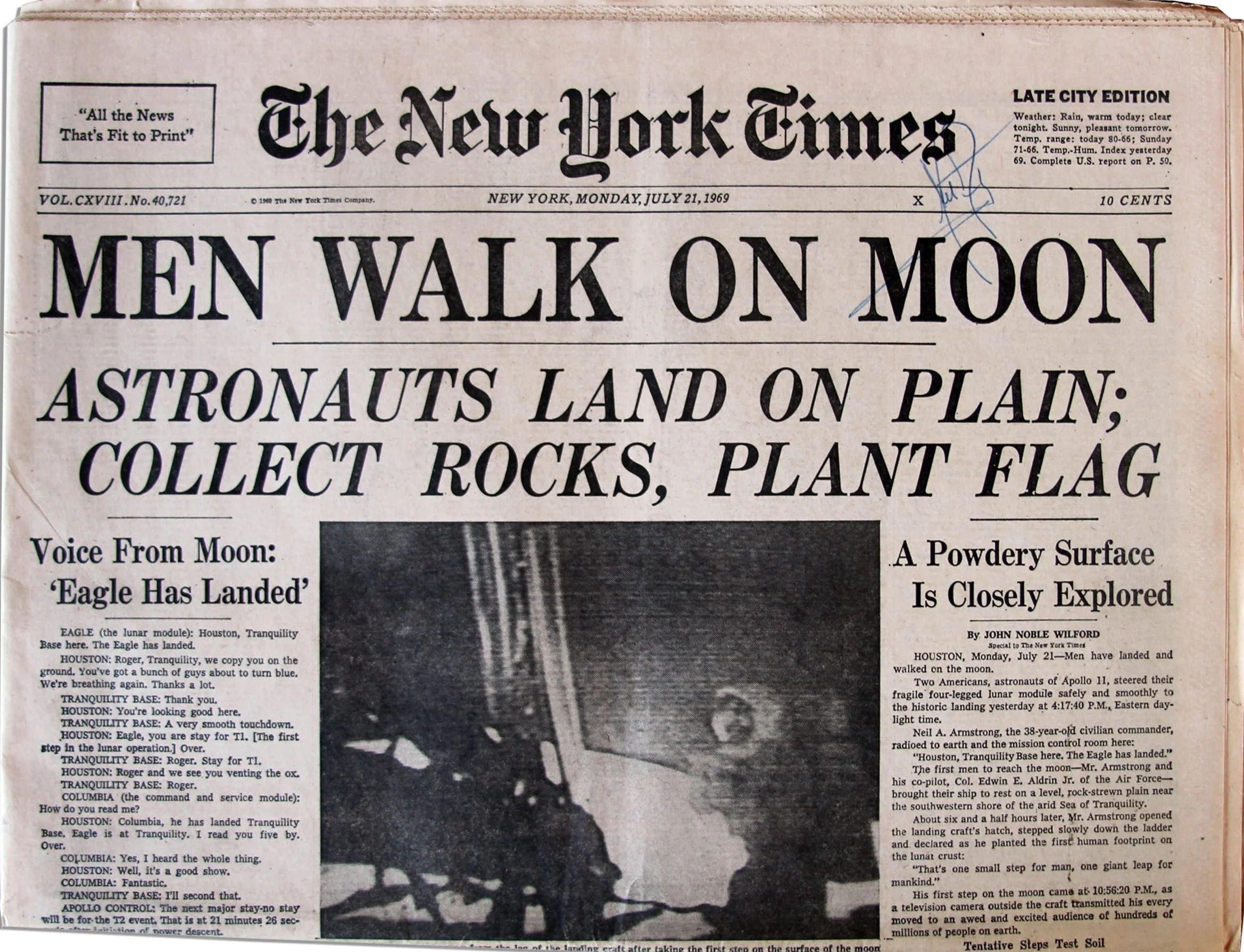 the front page of the new york times on july 21 1969