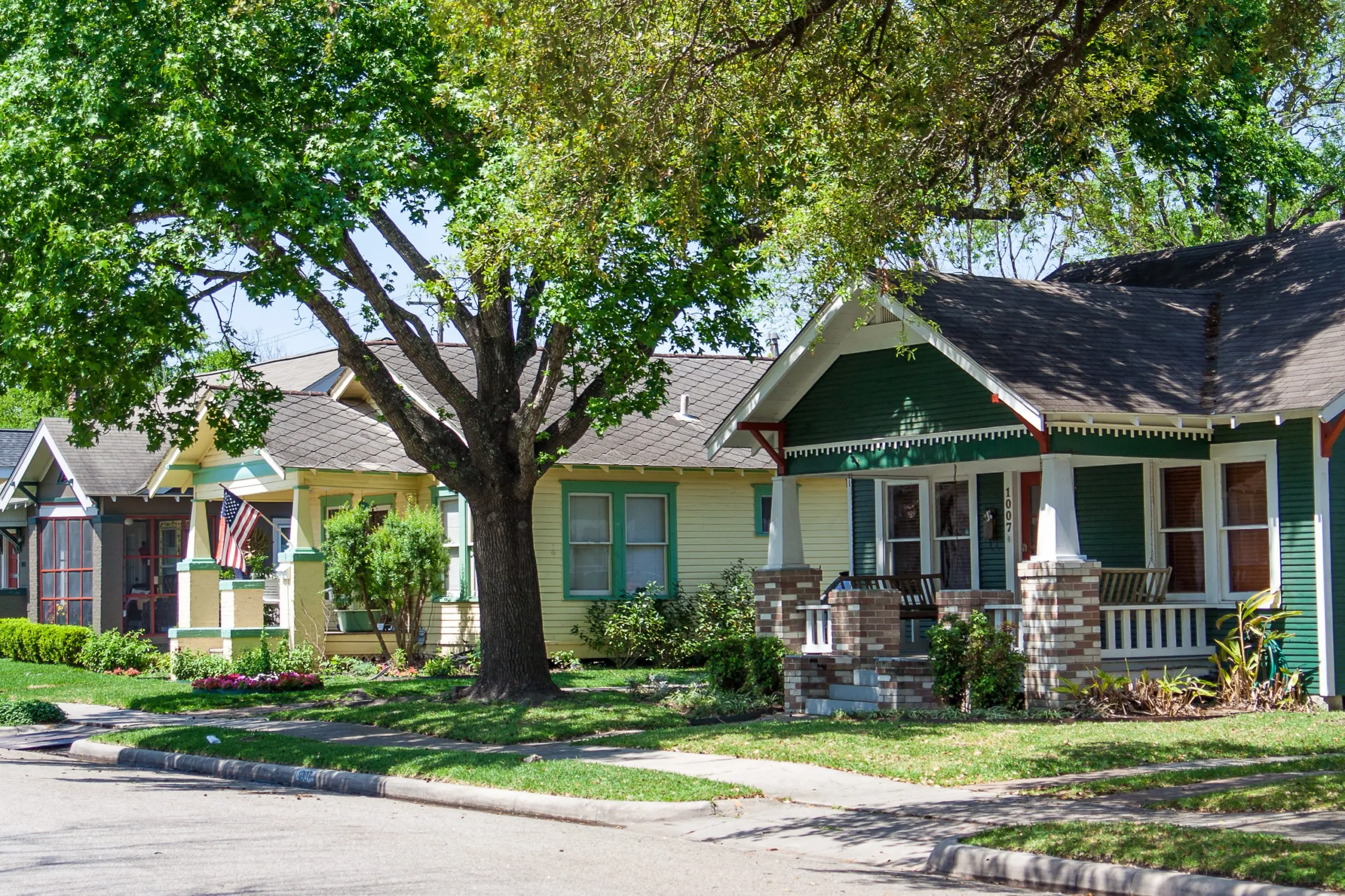 a row of colorful houses on a sunny day