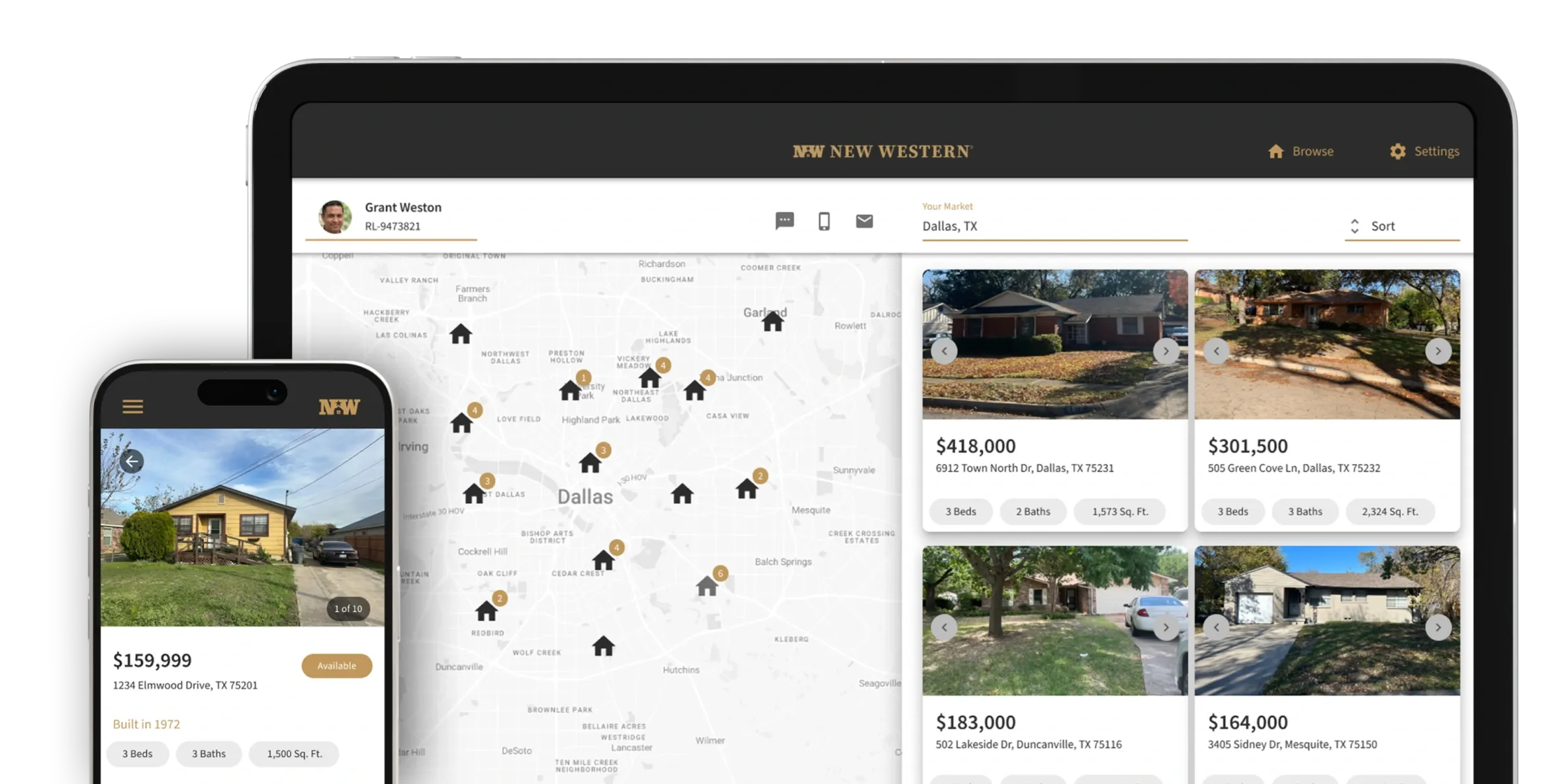 Hero Laptop and Phone with map and deals in Dallas